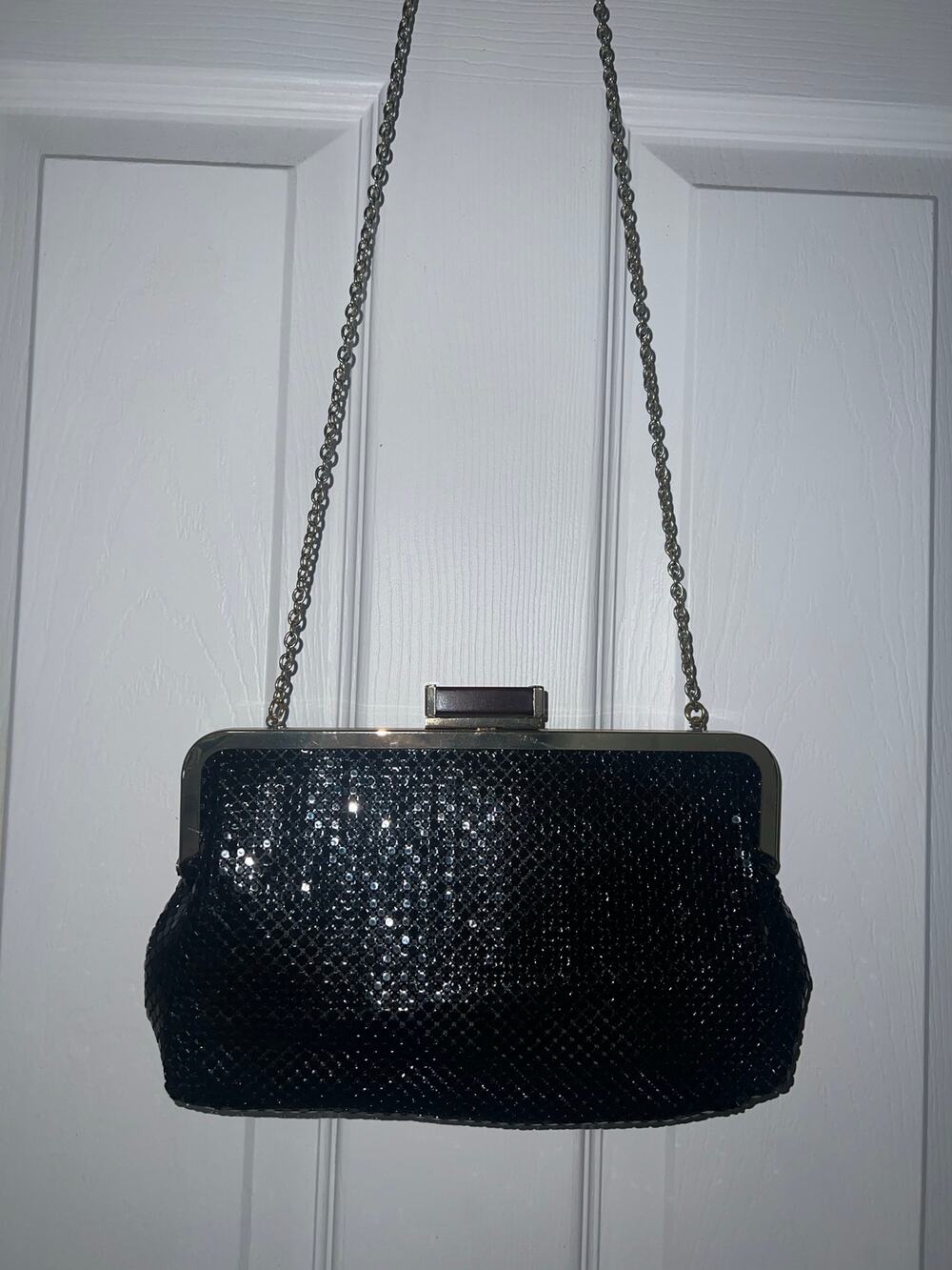 Jessica McClintock Vintage Black Sequin Evening Bag Cocktail Clutch Shoulder Bag